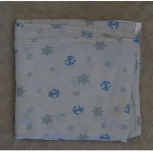 Swaddle Designs Baby Blanket Anchor Nautical Blue White Star Muslin Cotton boat
